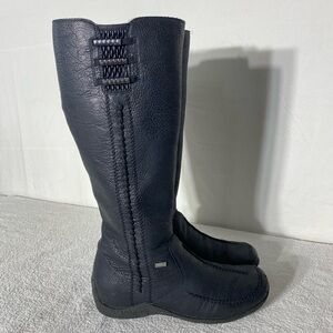 Rieker Black Faux Leather Sherpa Lined Mid Calf Knee High Boots 39